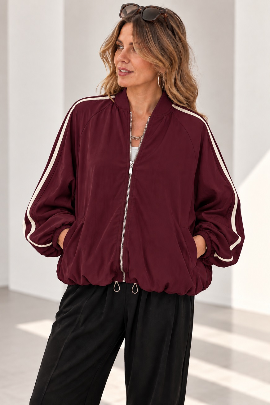Damen Ballon-Blousonjacke mit Kontraststreifen & leichtem Futter