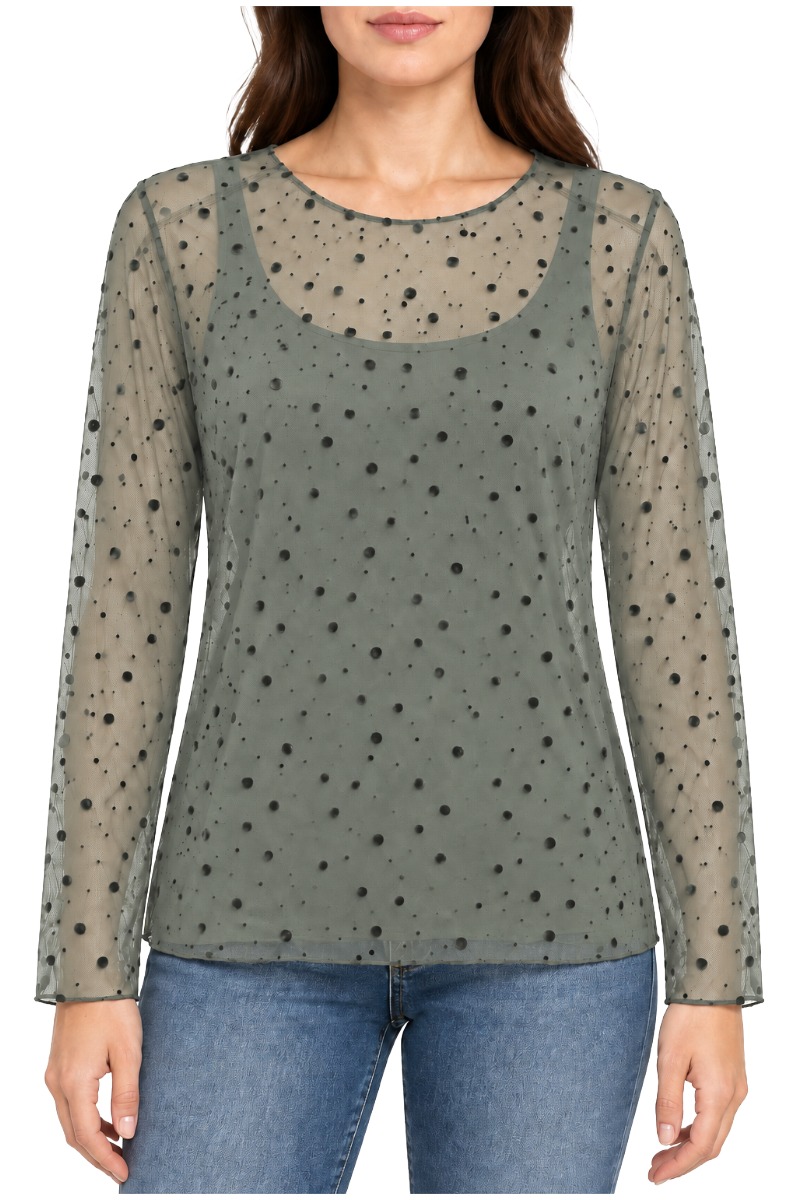Leicht transparentes Mesh-Shirt mit Samt-Punkten