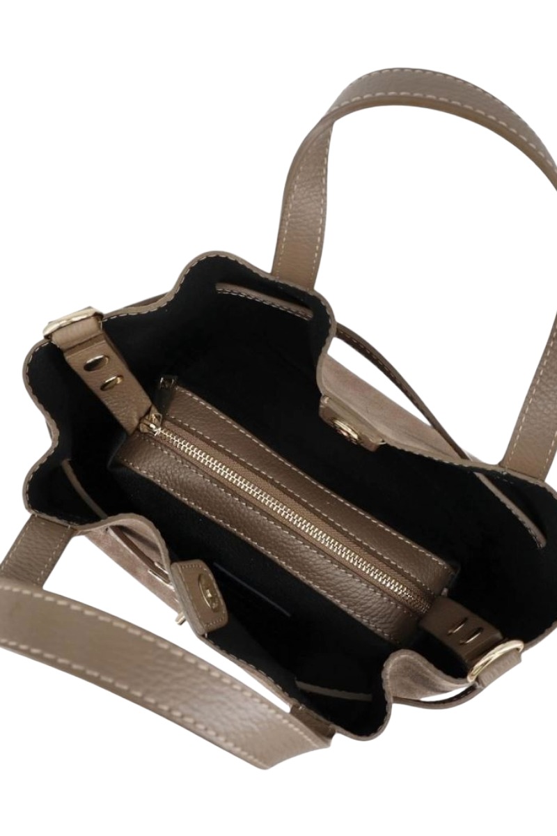 Wildleder Henkel-Tasche mit Drehverschluss & Lederriemen