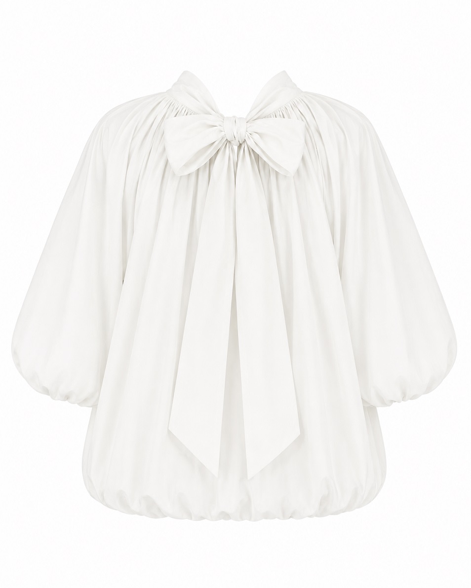 Ballonbluse mit Stehkragen und Schleife hinten