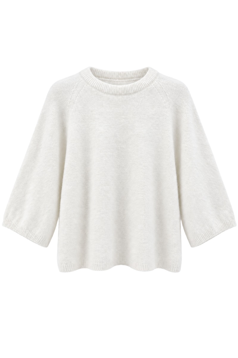 Feiner Angora Strickpullover mit Halbarm & Rundhals