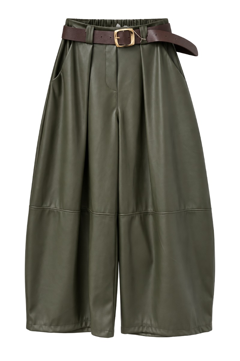 Kunstleder Barrel-Culotte mit Falten & Gürtel