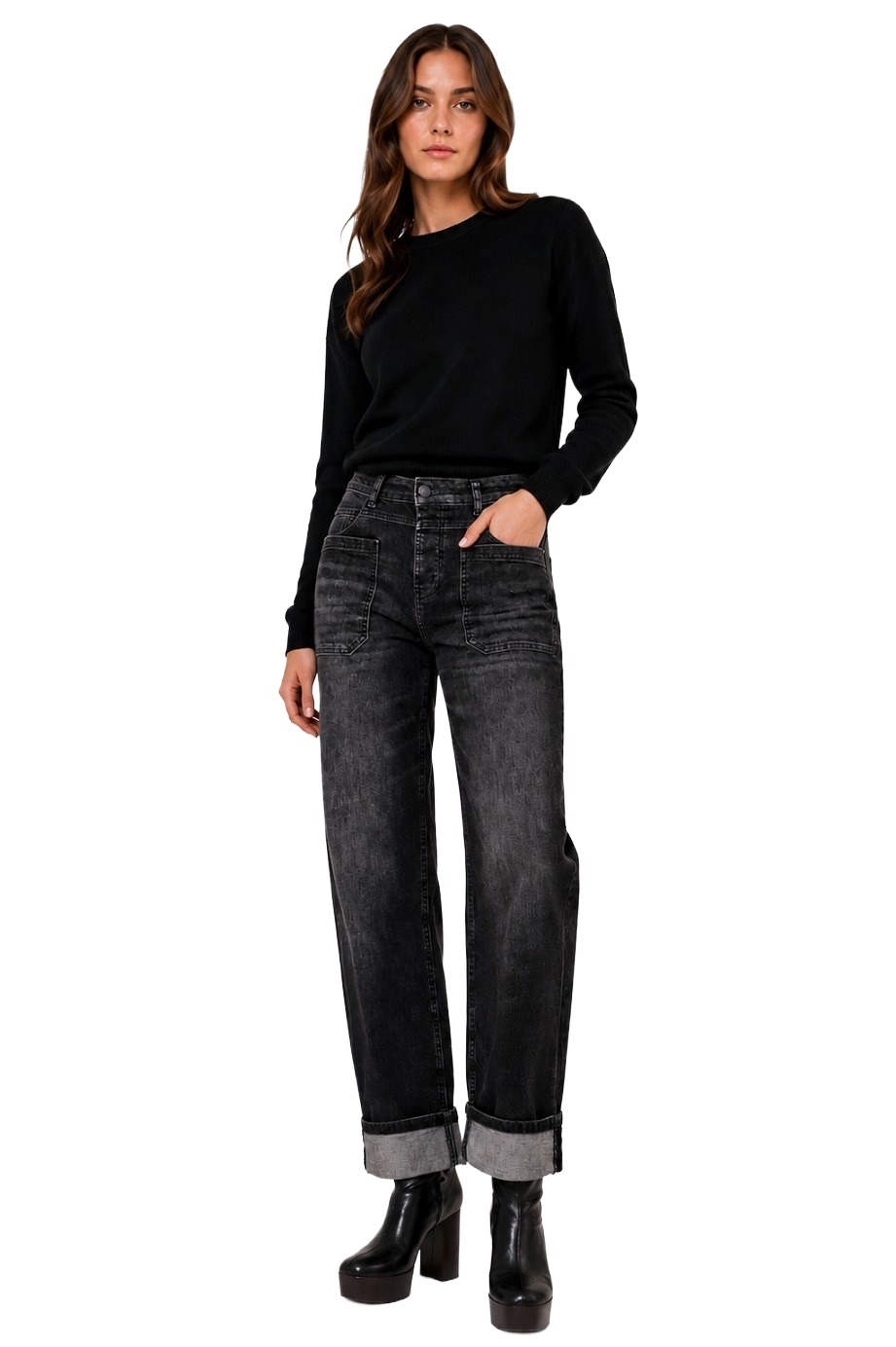 Zhrill Karli Damen Jeans – Relaxed Straight Fit mit Umschlag