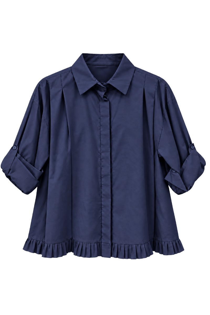Bluse mit Rüschensaum, Falten an der Schulter & variablen Ärmeln