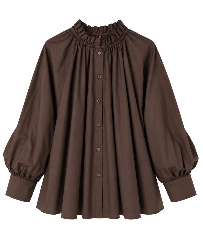 Bluse mit Rüschen-Stehkragen & fein gerafftem Pump Ärmel