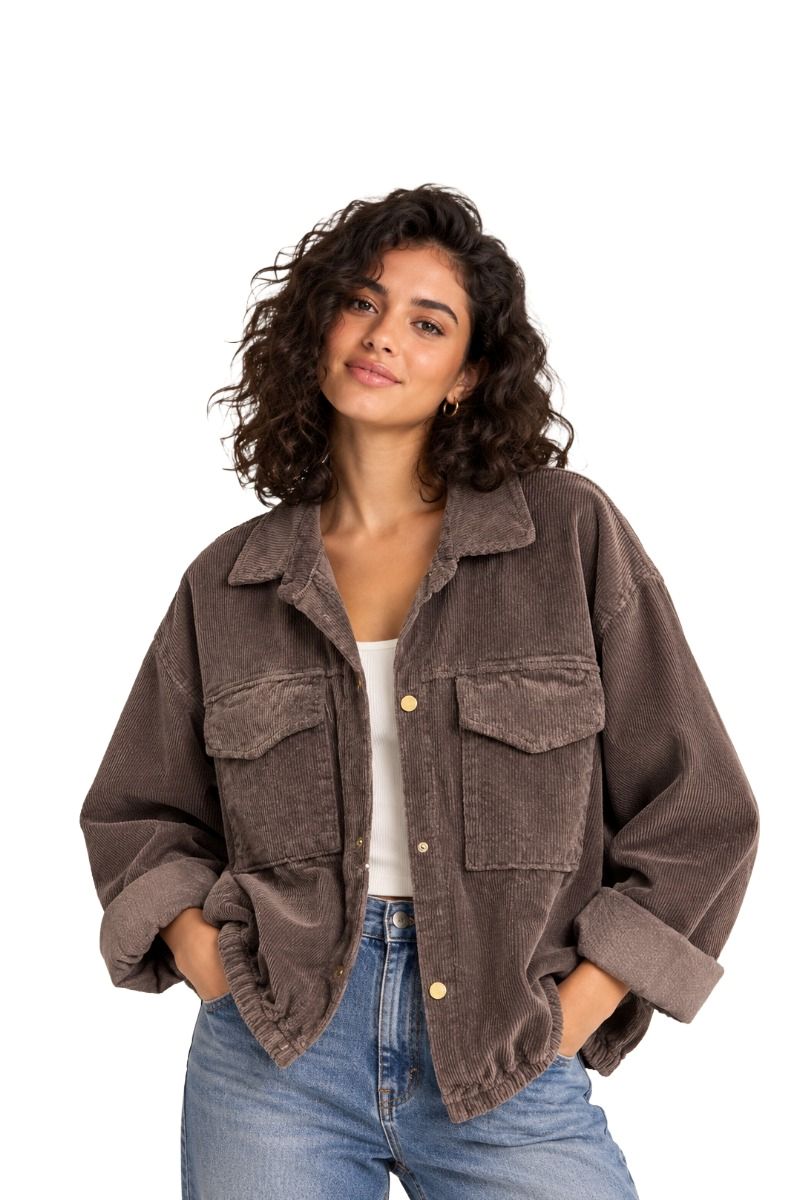 Cord -Hemdjacke mit Druckknöpfen