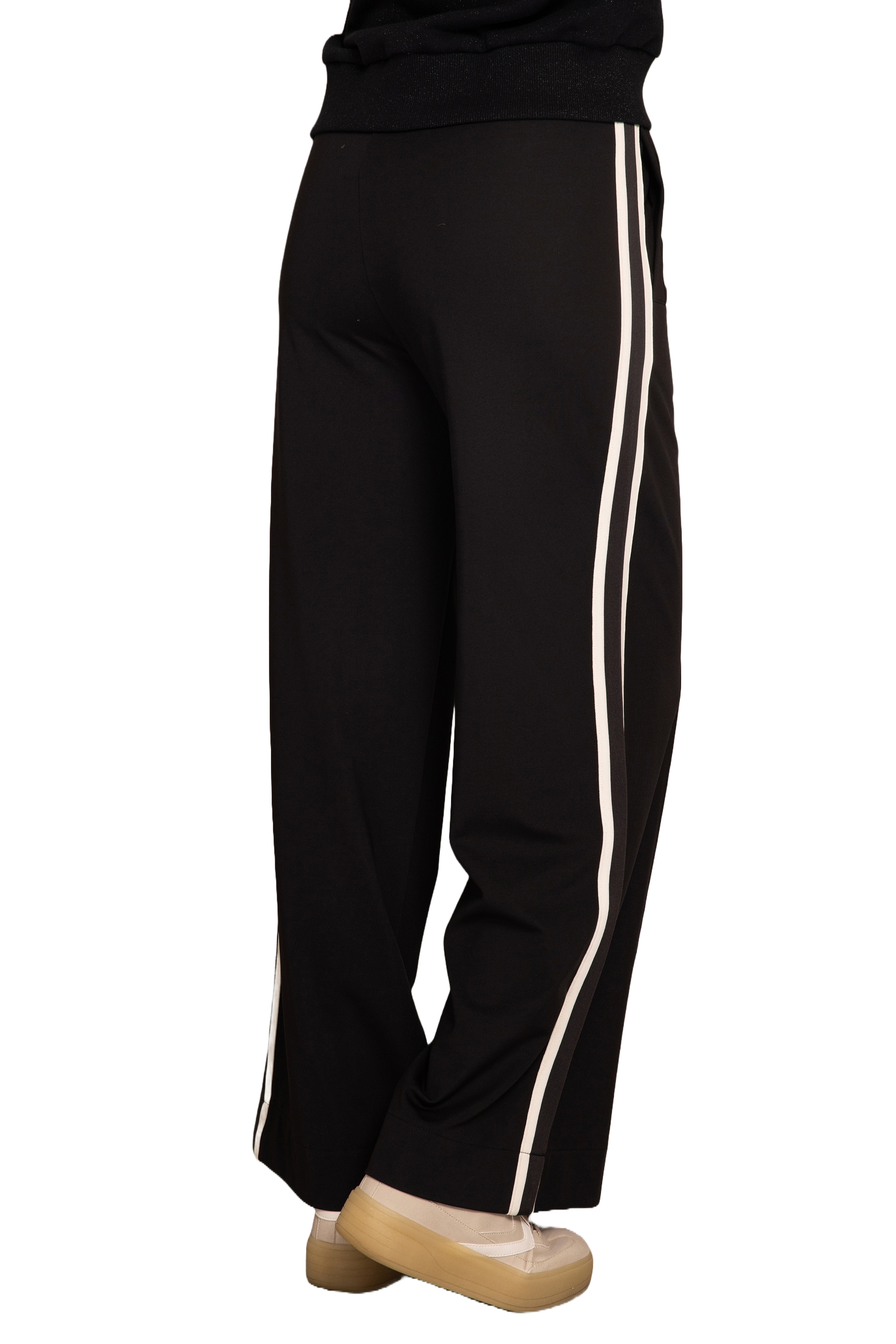 Damen Hose mit weitem Bein in schwarz mit weißen Streifen an der Seite von Zhrill