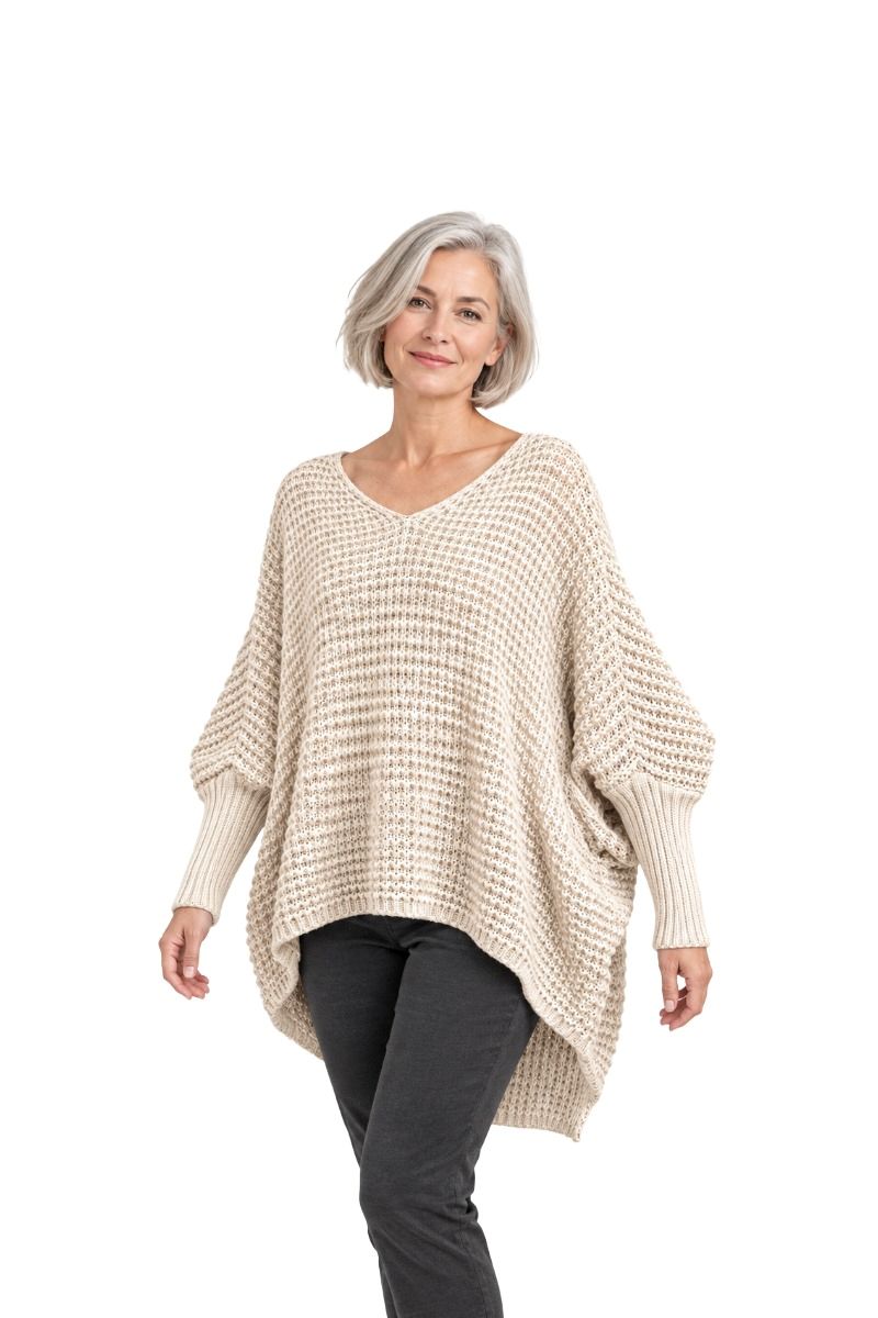 Oversized Grobstrick-Pullover mit langen Rippärmeln