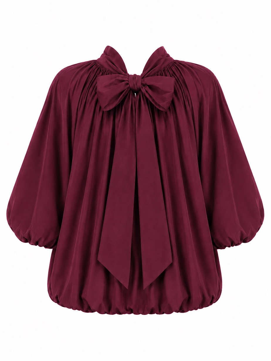 Ballonbluse mit Stehkragen und Schleife hinten