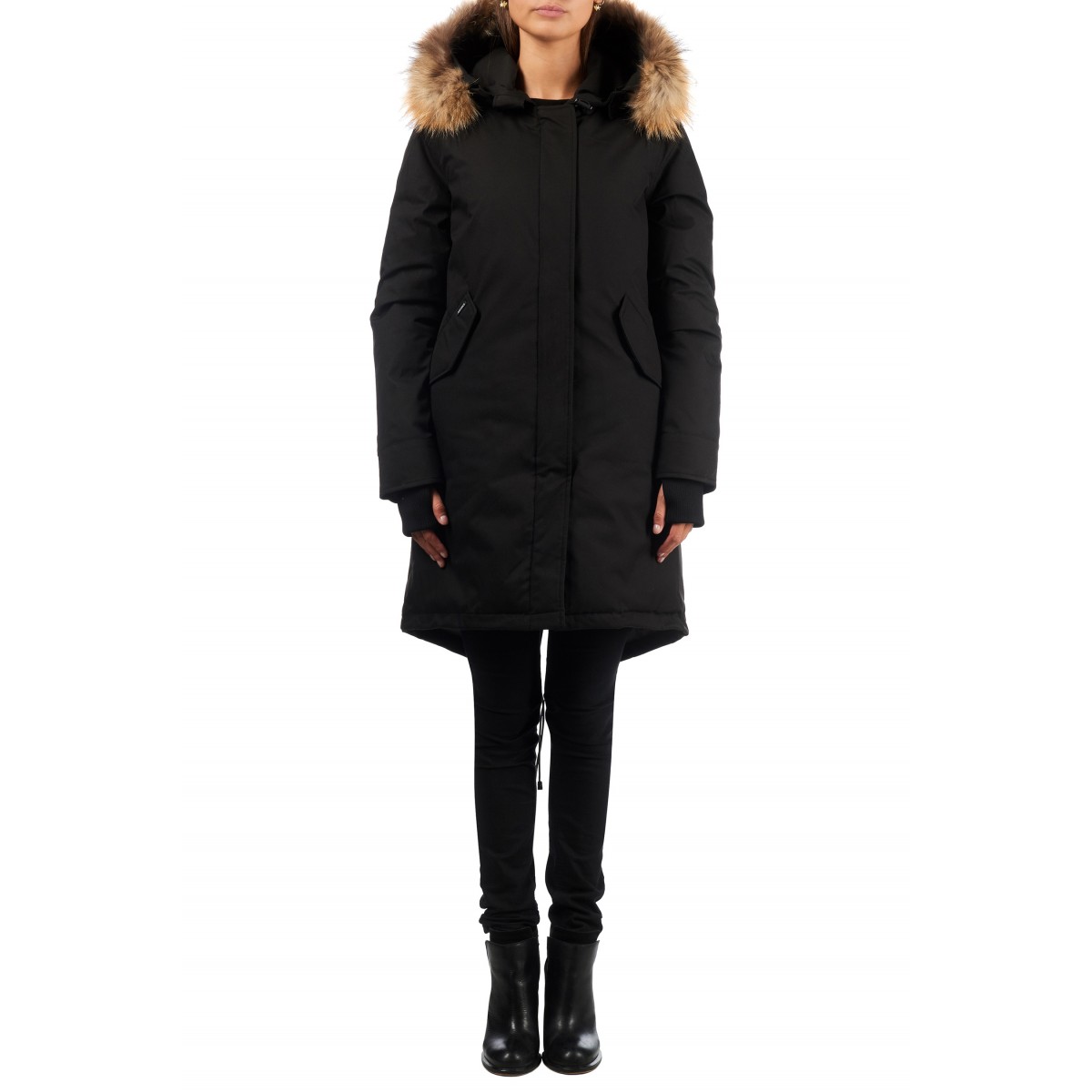 Airforce Fishtail Herringbone Parka  - schwarz mit natur Fellkragen