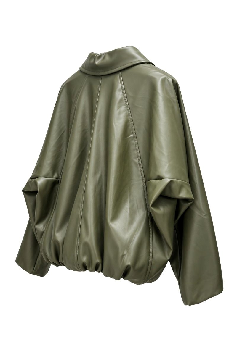 Blouson-Kunstlederjacke mit Kragen & Ballonschnitt
