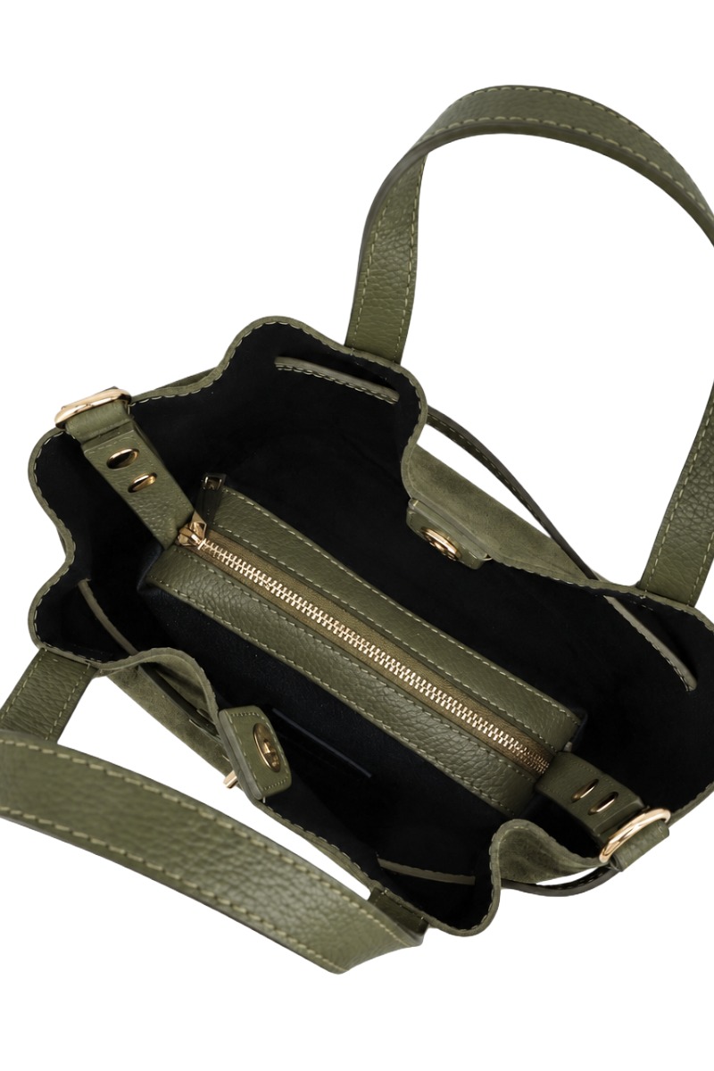 Wildleder Henkel-Tasche mit Drehverschluss & Lederriemen