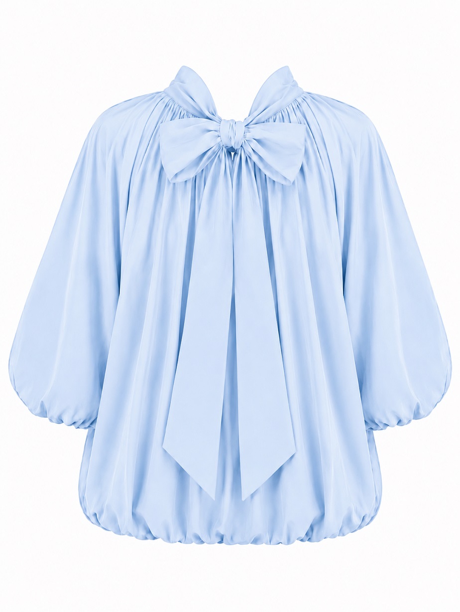 Ballonbluse mit Stehkragen und Schleife hinten