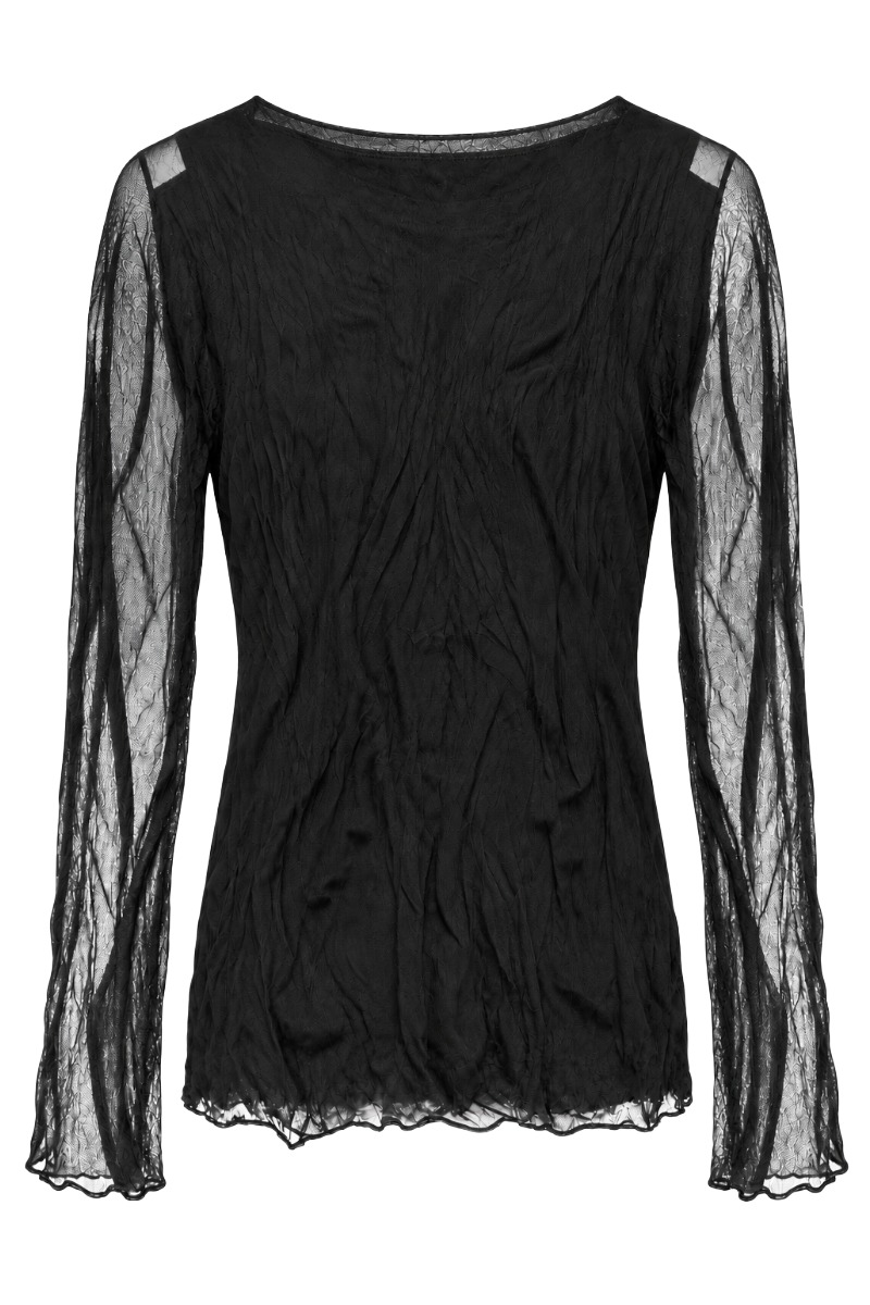 Mesh-Shirt mit Crinkle-Struktur & transparenten Ärmeln