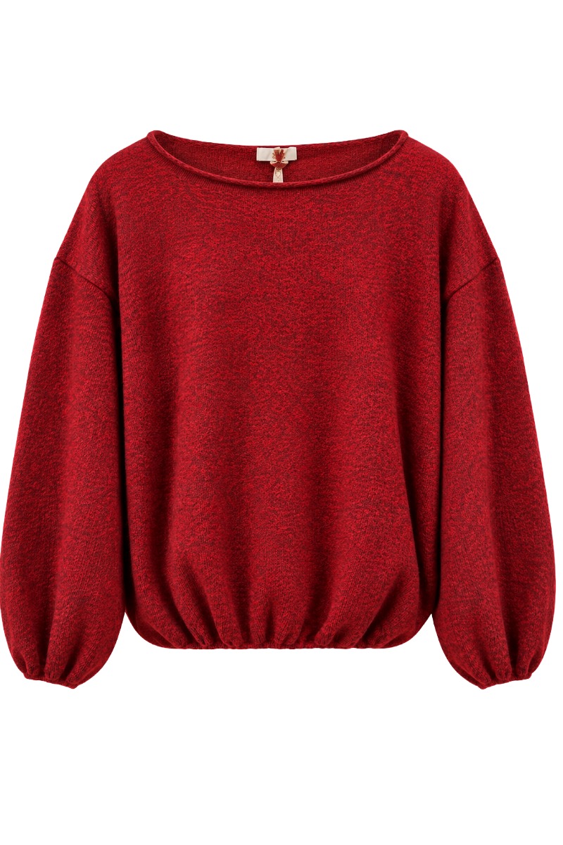 Ballon- Strickpullover mit U-Boot Rundhals