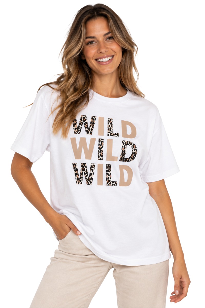 Zwillingsherz T-Shirt Wild – Weiß mit Leo-Print