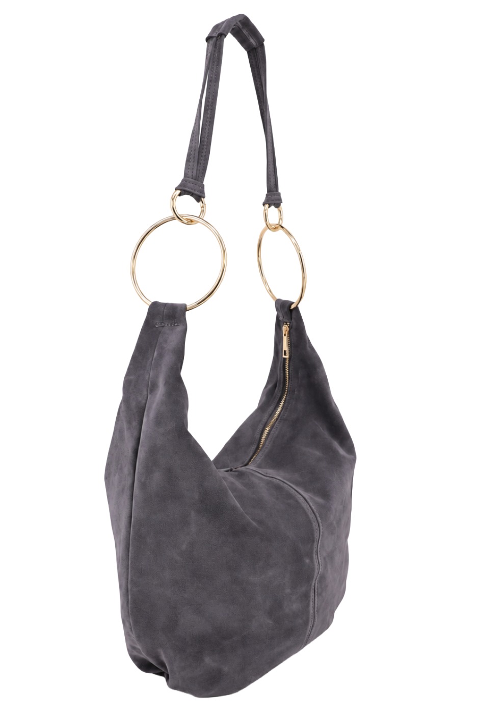 Wildleder - Shopper Hobo Bag 461 Damen Tasche mit Metallring-Henkel