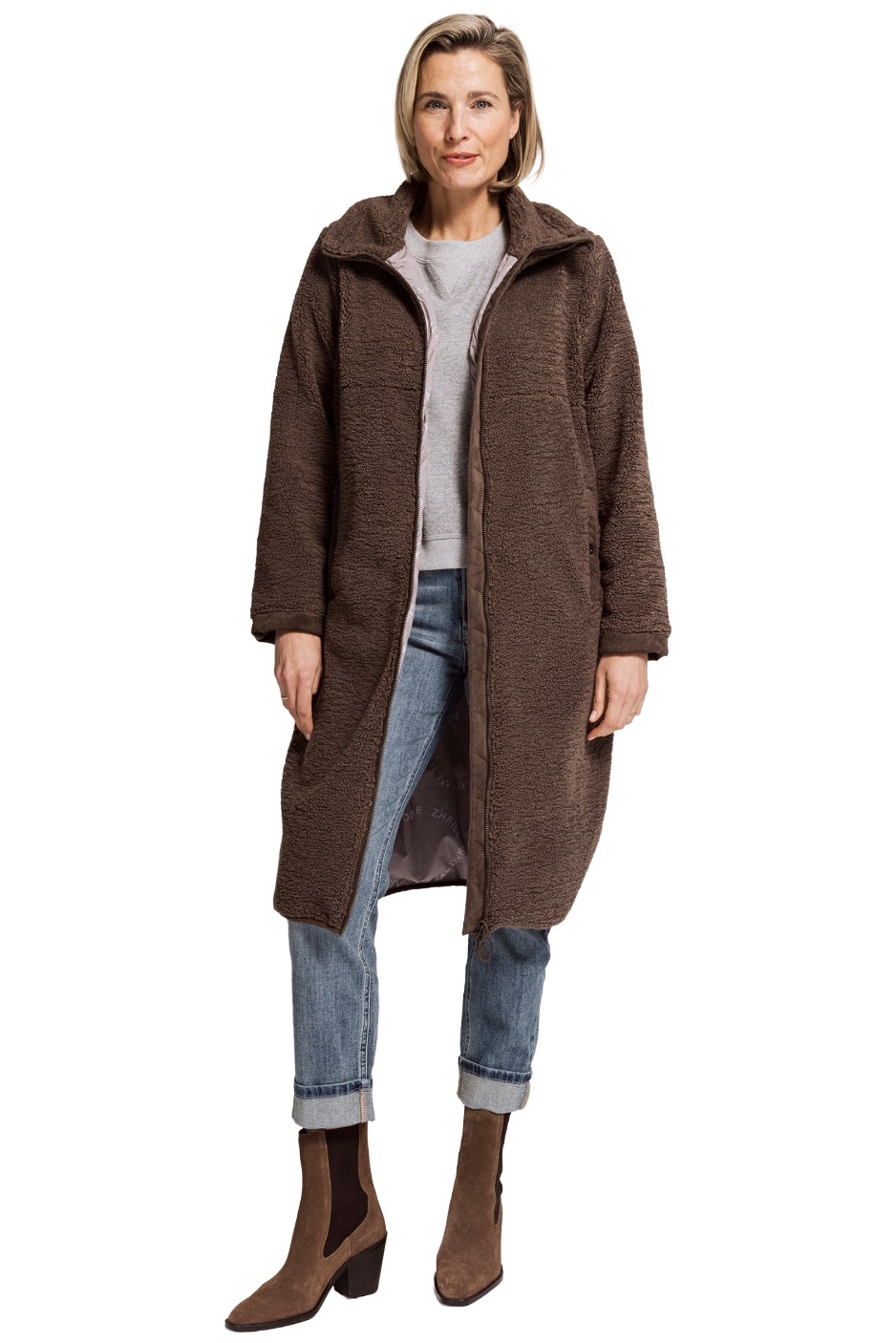Zhrill Kartini Damen Teddy-Mantel mit Jacquard-Muster