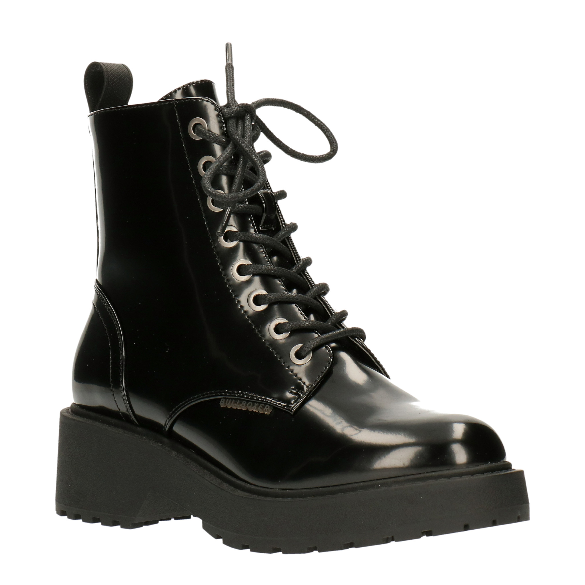 BullBoxer June vegane Damen Lack Schnürboots 020500F6S_BKCL