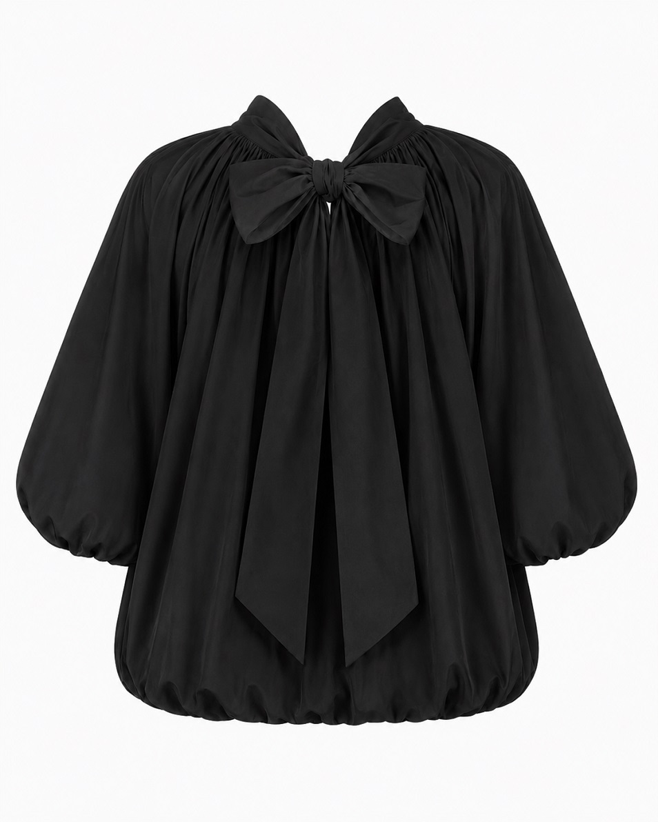 Ballonbluse mit Stehkragen und Schleife hinten