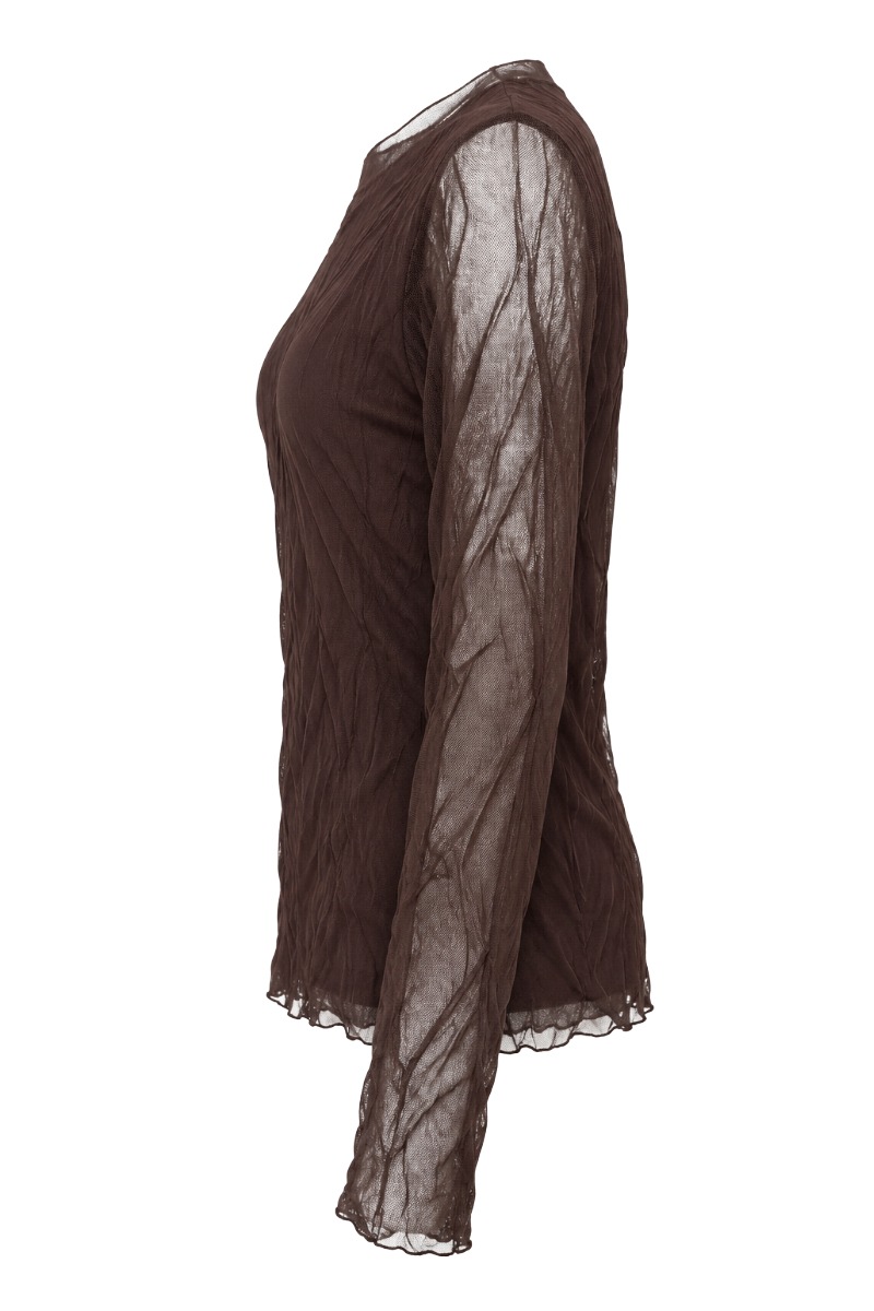 Mesh-Shirt mit Crinkle-Struktur & transparenten Ärmeln