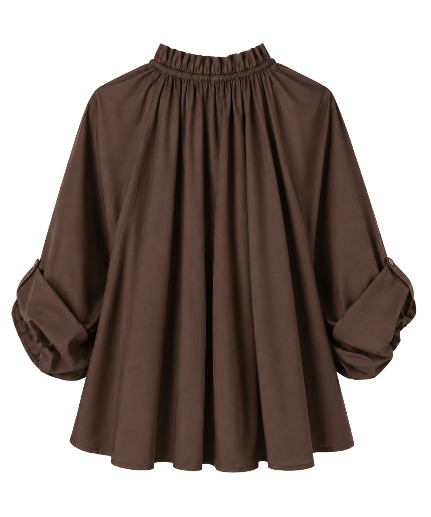 Bluse mit Rüschen-Stehkragen & fein gerafftem Pump Ärmel