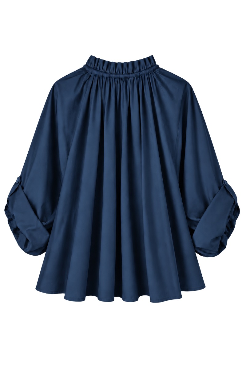 Bluse mit Rüschen-Stehkragen & fein gerafftem Pump Ärmel