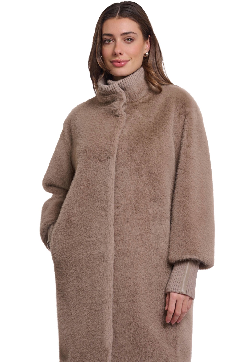 Rino & Pelle Pilar Damen Plüschmantel mit breitem Strickbündchen