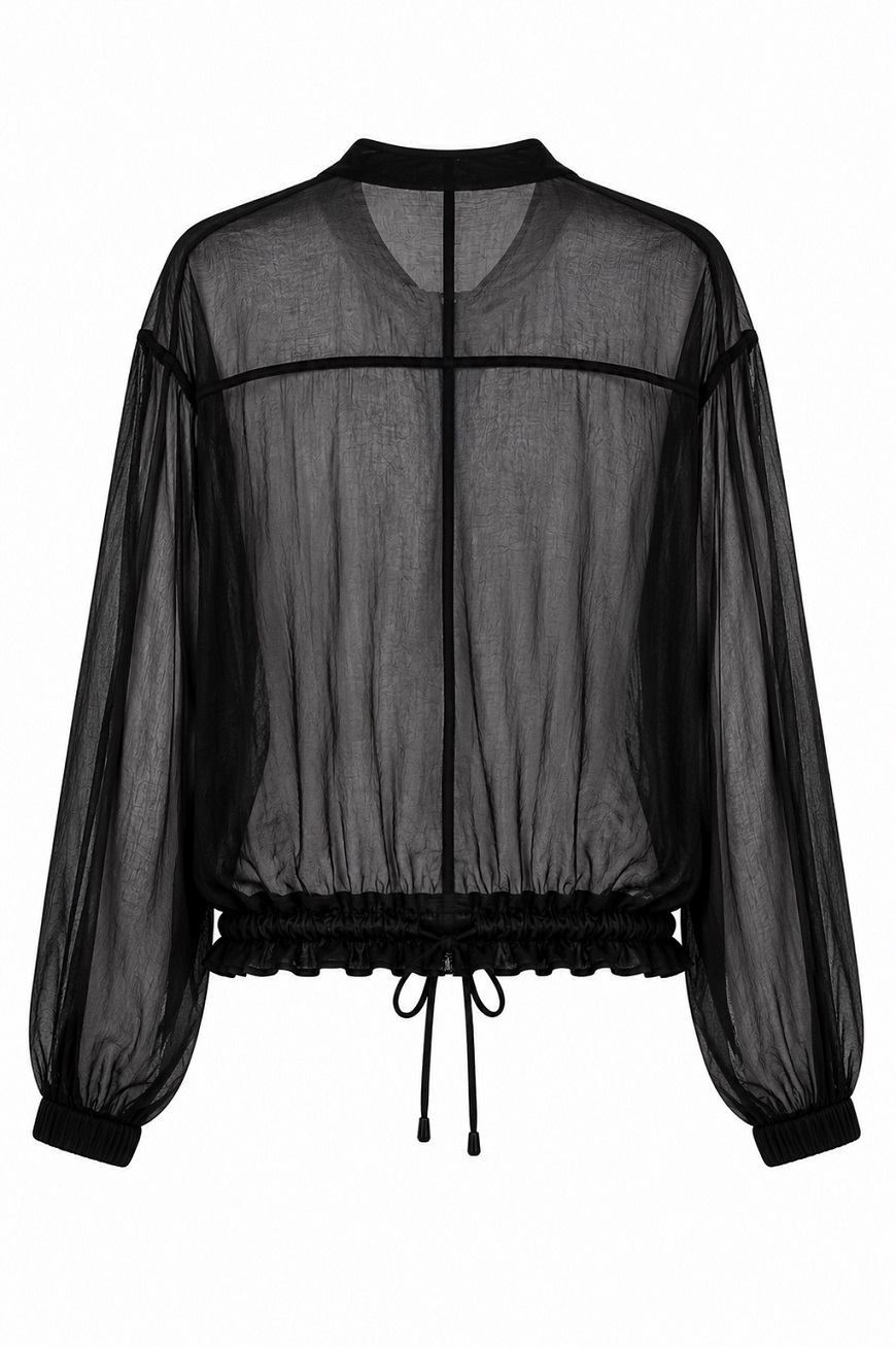 Transparente Blousonjacke Rundhals mit Taschen & Tunnelzug