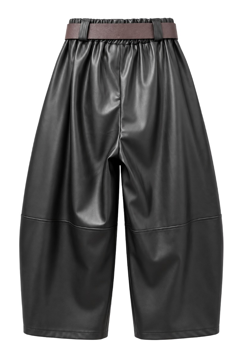 Kunstleder Barrel-Culotte mit Falten & Gürtel