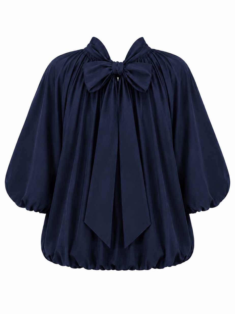 Ballonbluse mit Stehkragen und Schleife hinten