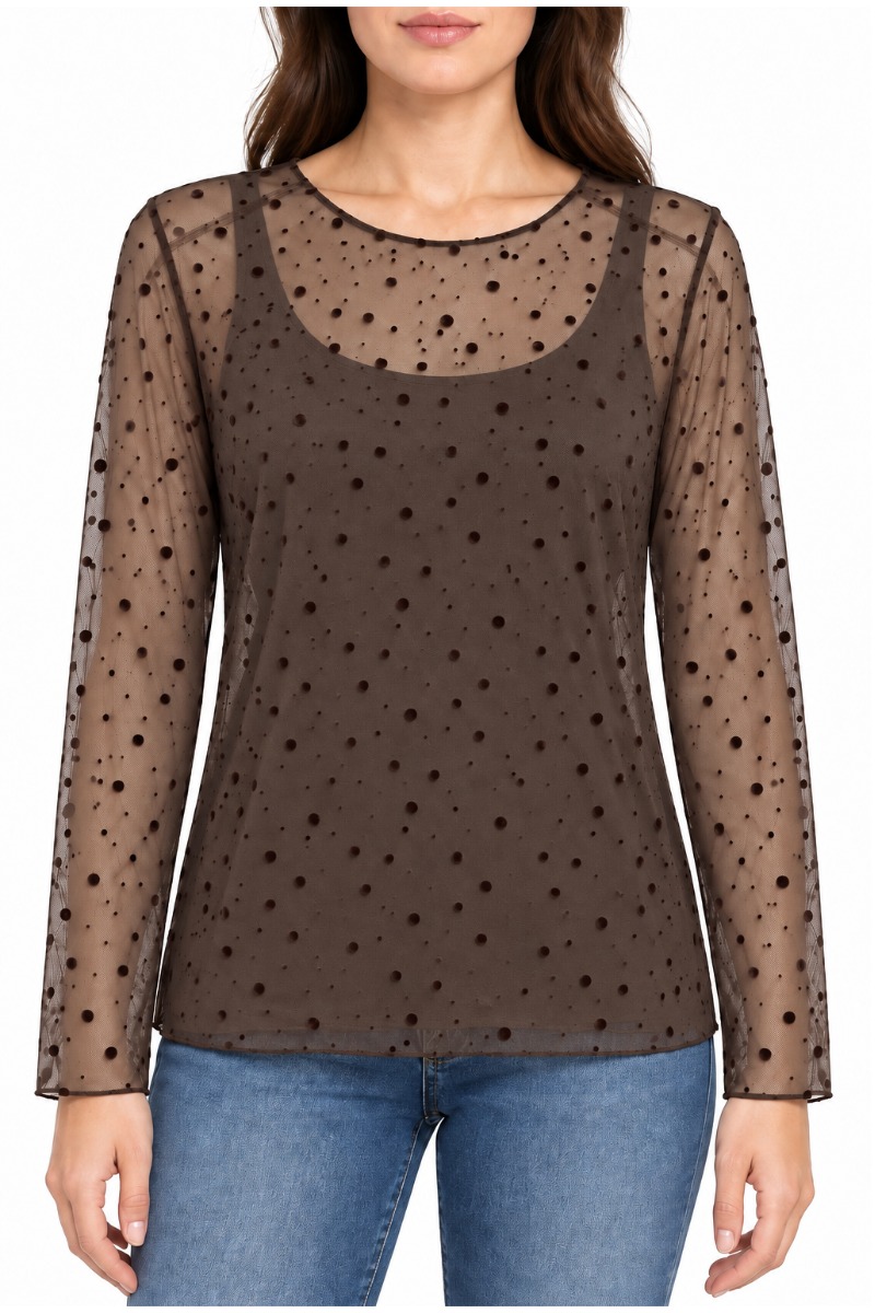 Leicht transparentes Mesh-Shirt mit Samt-Punkten