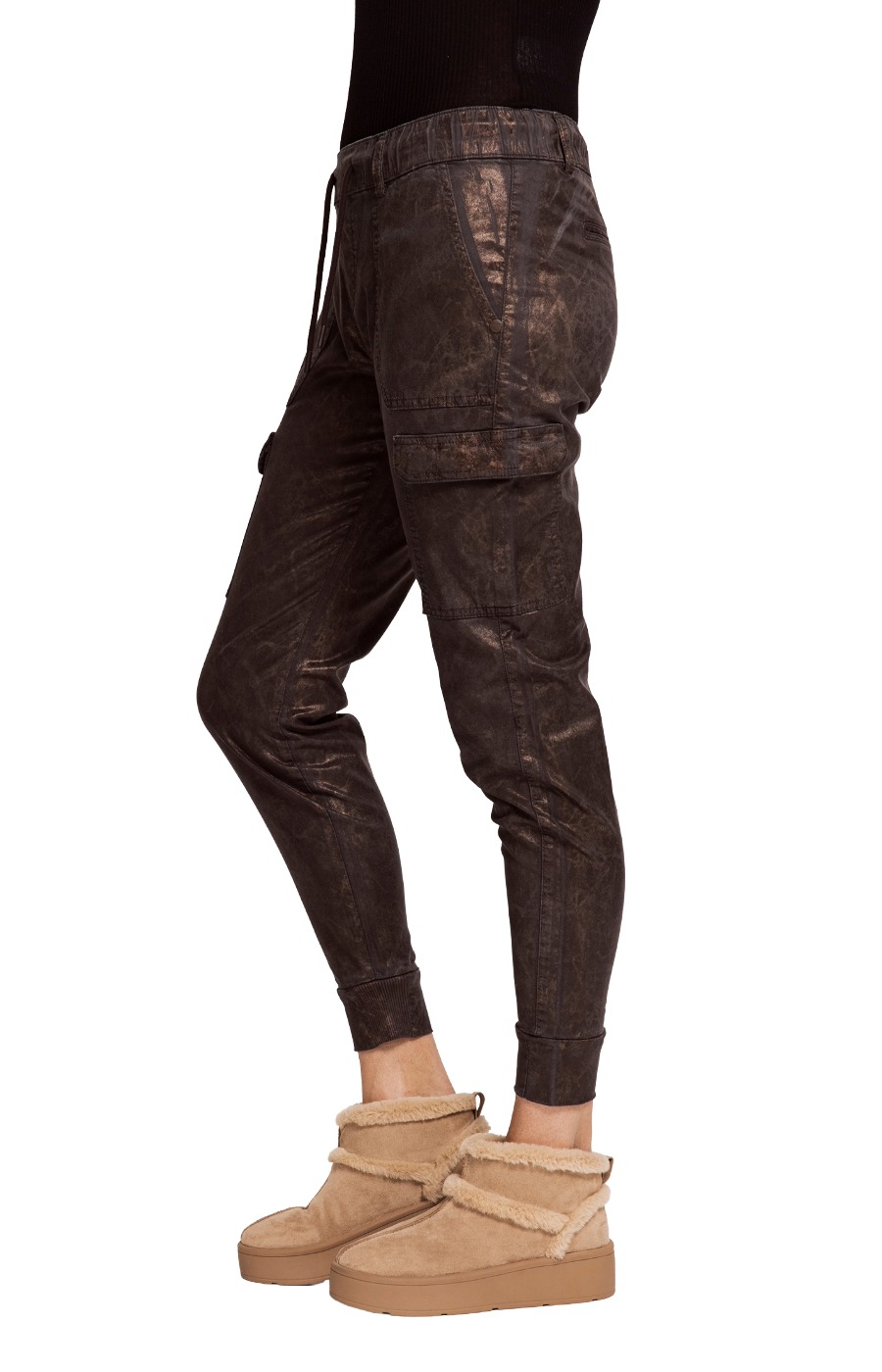 Zhrill Daisey Cargo Hose – Lederlook mit Metallic Used-Effekt