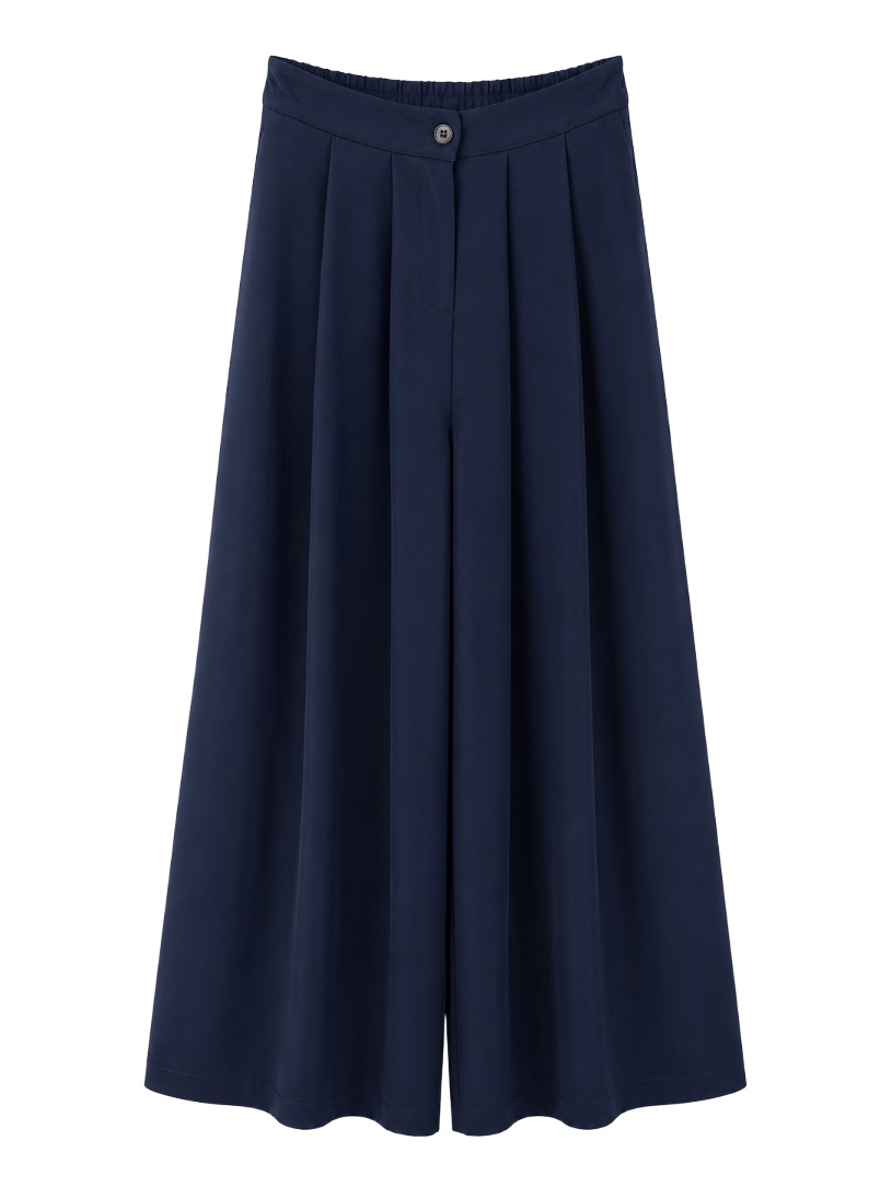 Fließende Palazzo-Falten-Hose mit Gummizug hinten