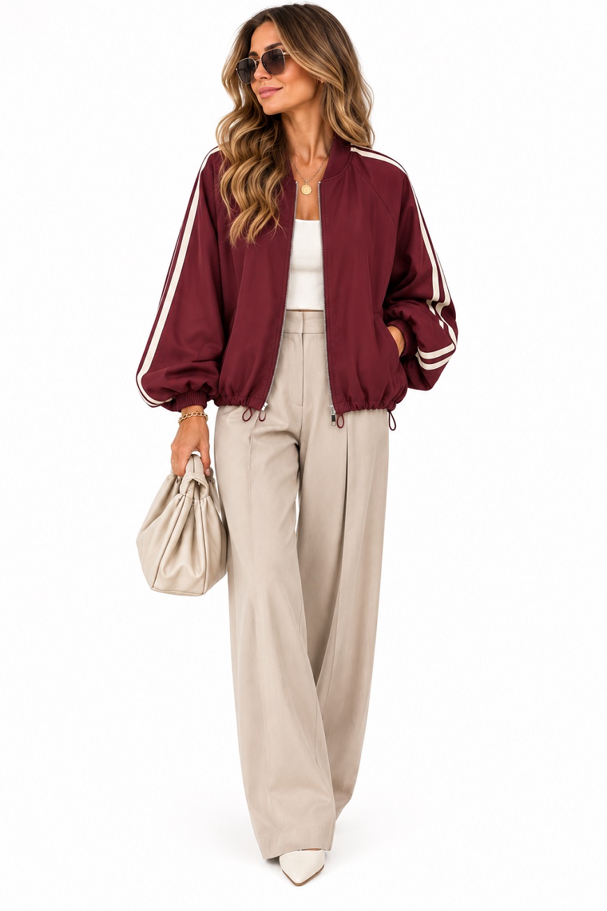 Damen Ballon-Blousonjacke mit Kontraststreifen & leichtem Futter