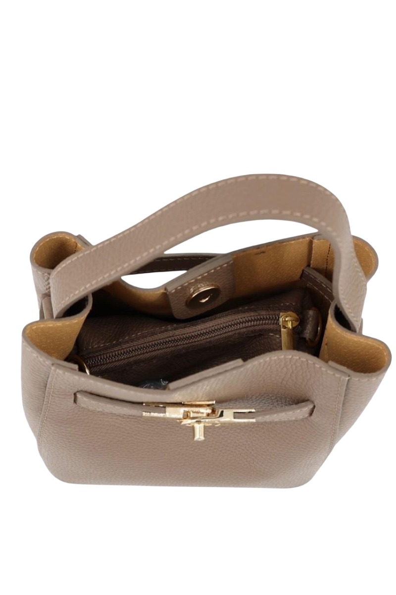 Leder Henkeltasche 0543 2-in-1 mit Drehverschluss & Innentasche