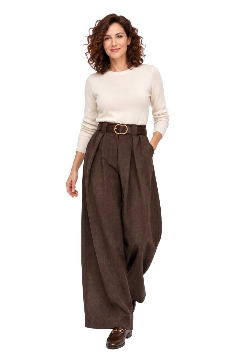 Weite Hose mit Bundfalten und Gürtel