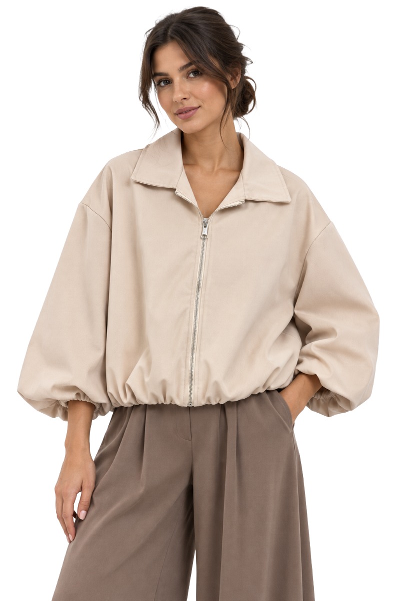 Ballon-Blouson-Jacke mit 3/4-Arm & Struktur