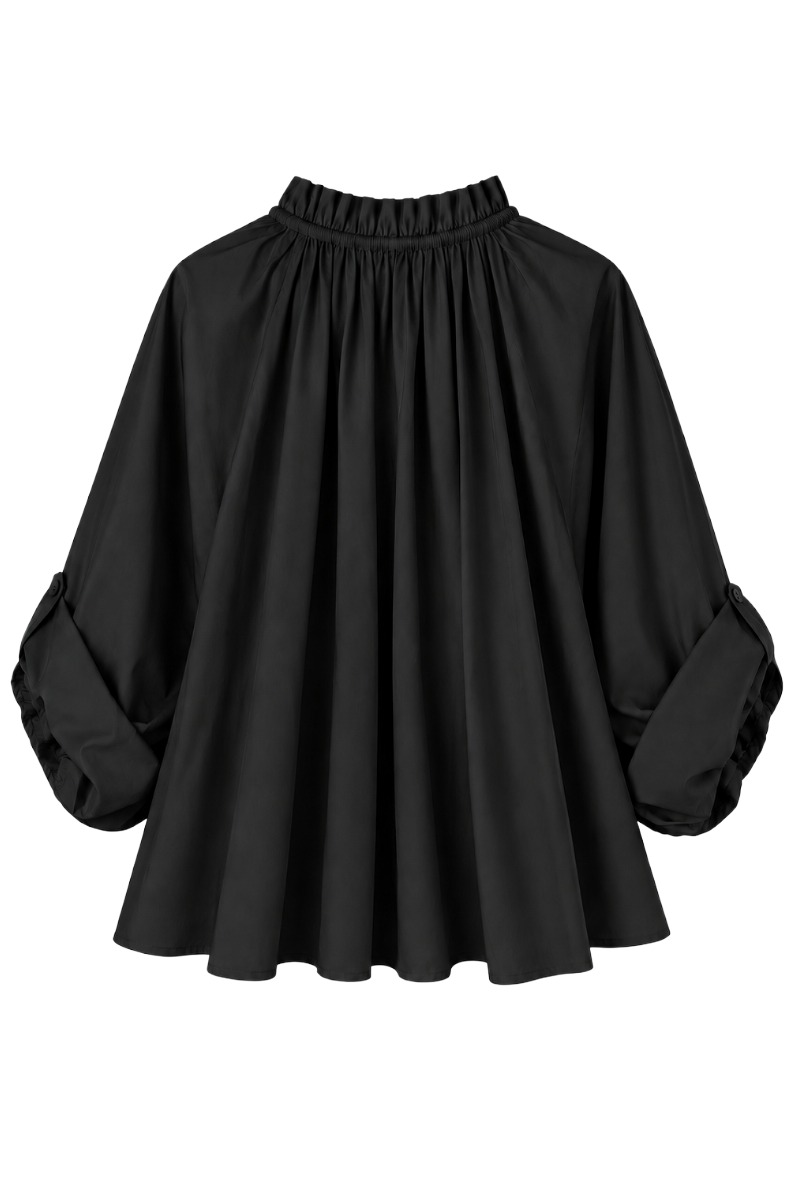 Bluse mit Rüschen-Stehkragen & fein gerafftem Pump Ärmel