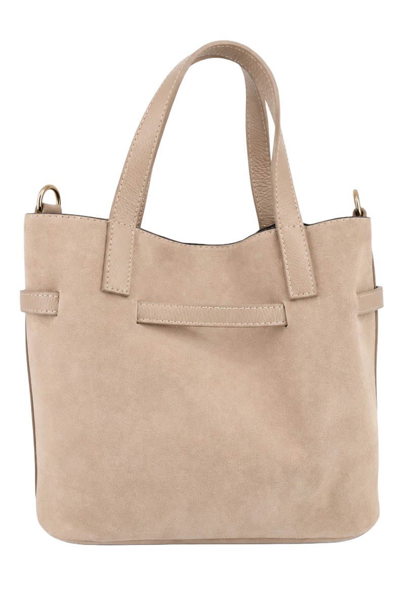 Wildleder Henkel-Tasche mit Drehverschluss & Lederriemen