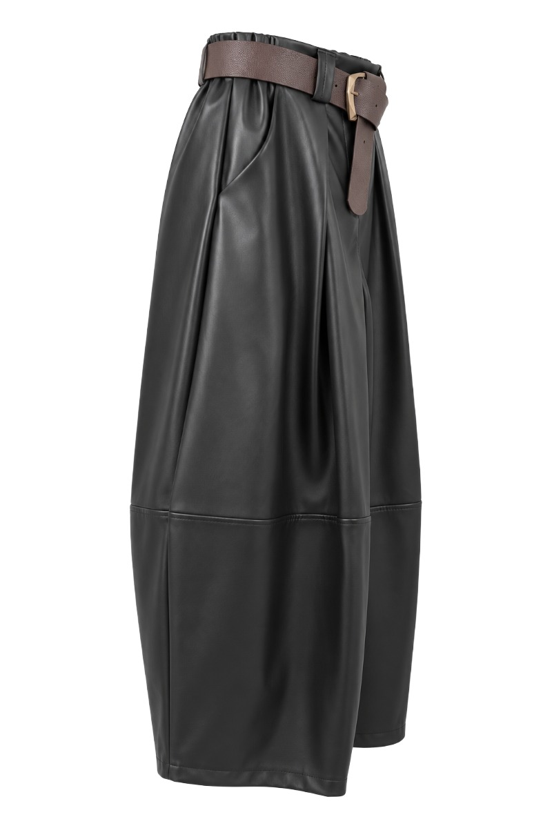 Kunstleder Barrel-Culotte mit Falten & Gürtel