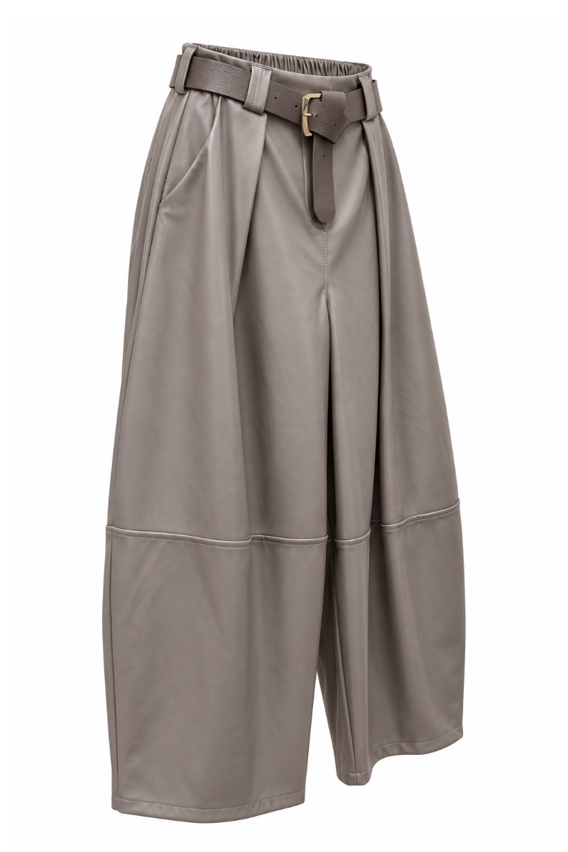 Kunstleder Barrel-Culotte mit Falten & Gürtel