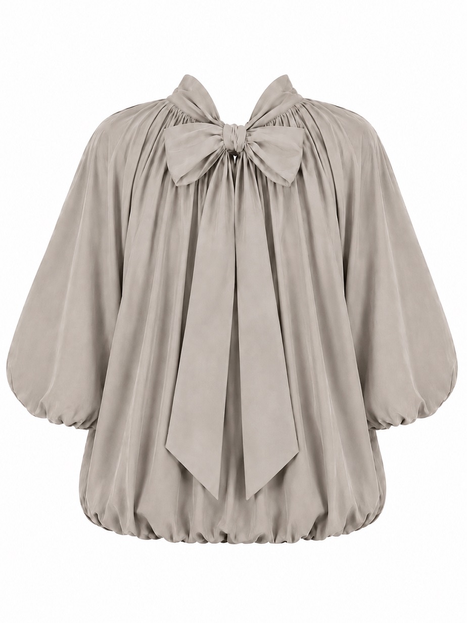 Ballonbluse mit Stehkragen und Schleife hinten