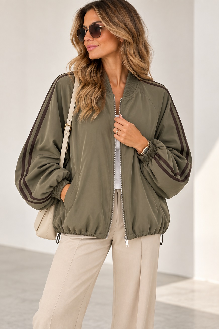Damen Ballon-Blousonjacke mit Kontraststreifen & leichtem Futter