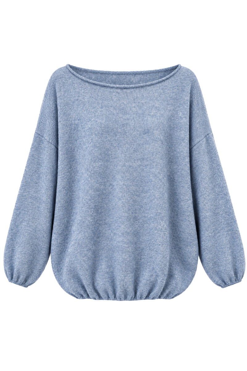 Ballon- Strickpullover mit U-Boot Rundhals