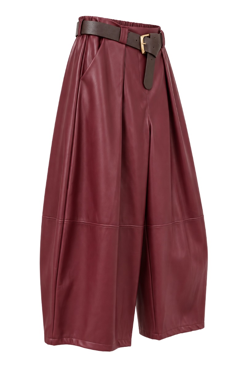 Kunstleder Barrel-Culotte mit Falten & Gürtel