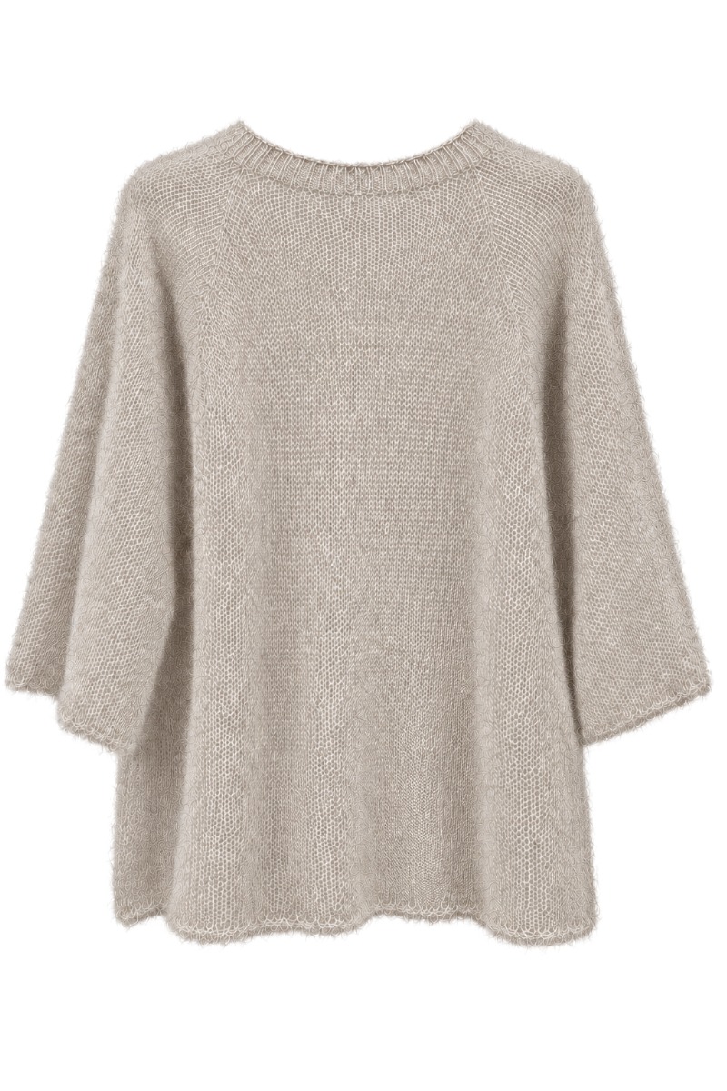 Flauschiger Kid Mohair Strick-Pullover mit Halbarm