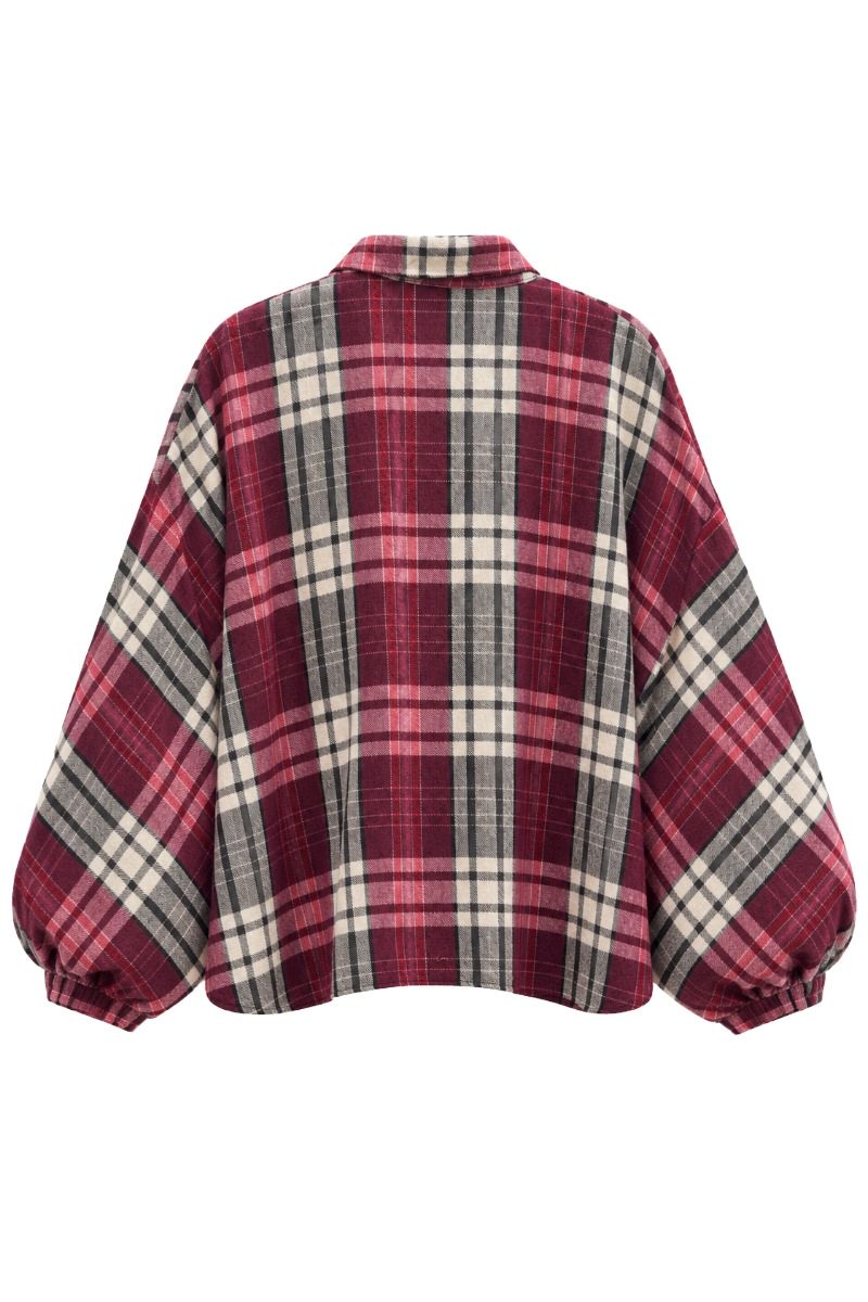 Karierte Oversized- Hemdbluse mit Puffärmel