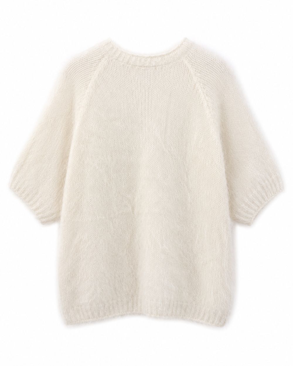 Strickpullover aus Kid - Mohair mit Rundhals und Kurzarm