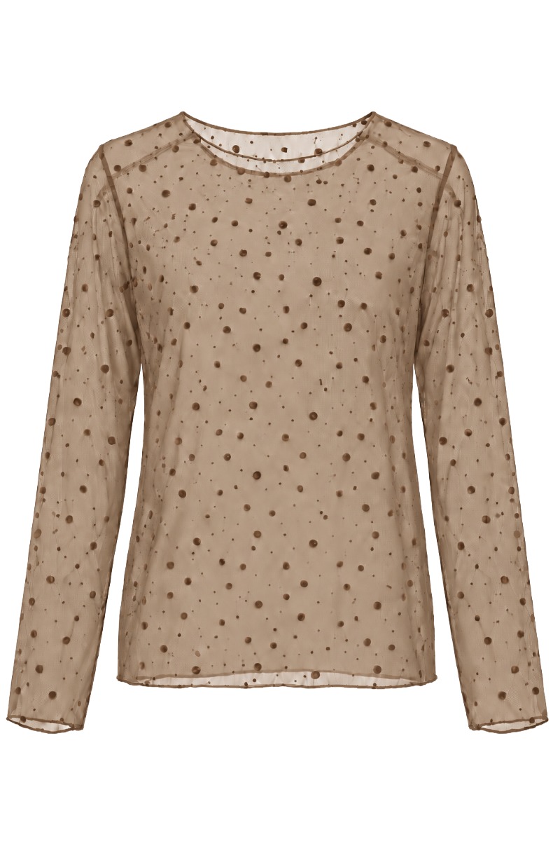 Leicht transparentes Mesh-Shirt mit Samt-Punkten